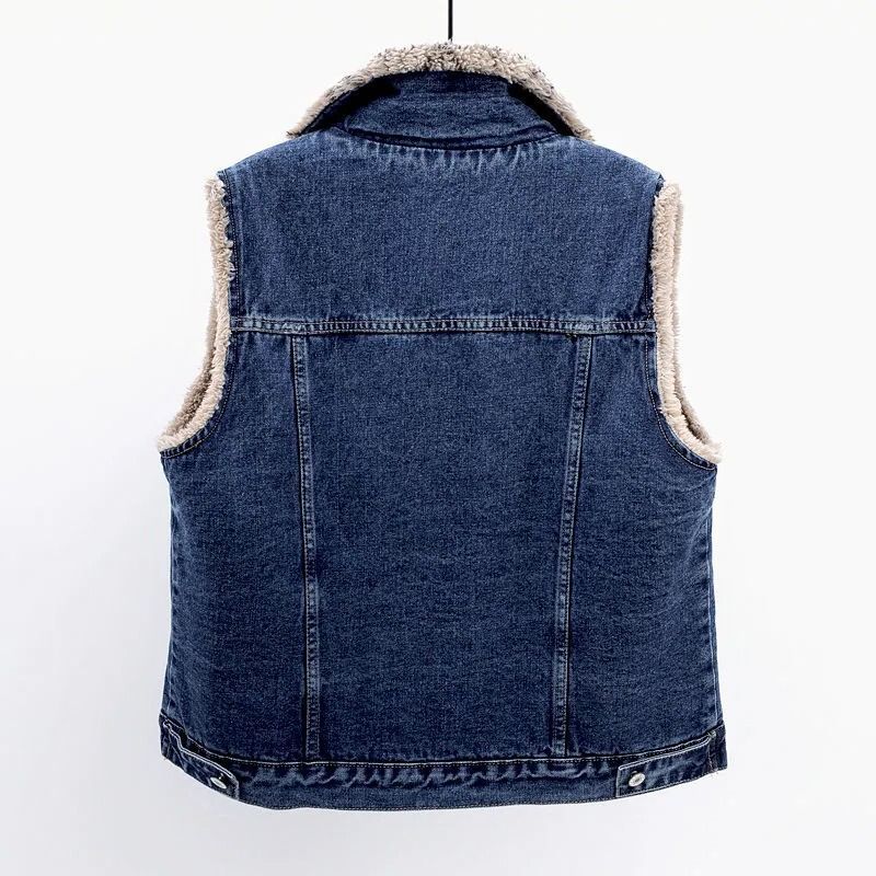 Lamb Wool Denim Cotton-padded Waistcoat Women