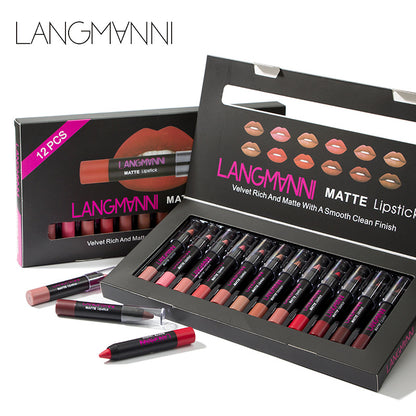 Langmanni 12 lipstick sets with matte lipstick lip gloss