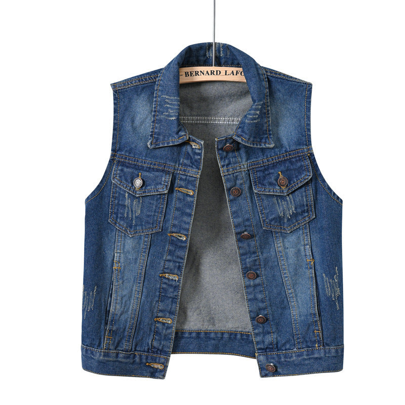 Gilet en jean multicolore pour femme, veste slim sans manches