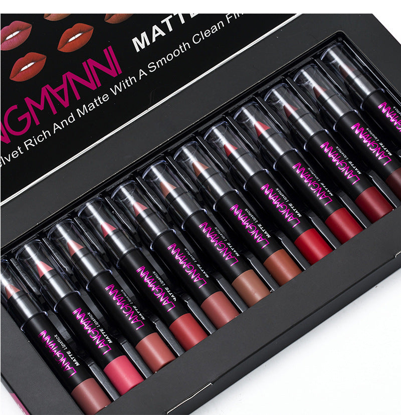 Langmanni 12 lipstick sets with matte lipstick lip gloss