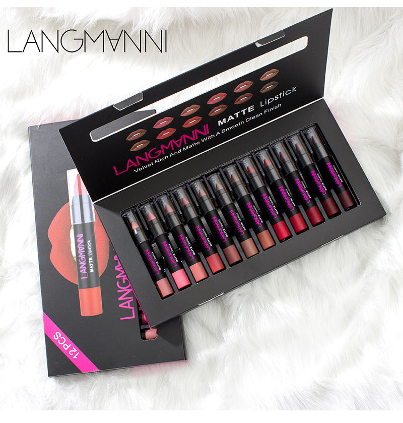 Langmanni 12 lipstick sets with matte lipstick lip gloss