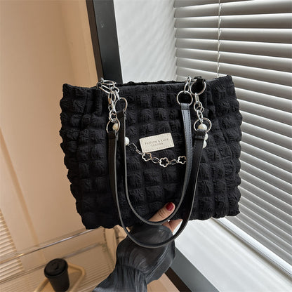 Simple Pleated Shoulder Bag Female Underarm Bag Commuter Tote