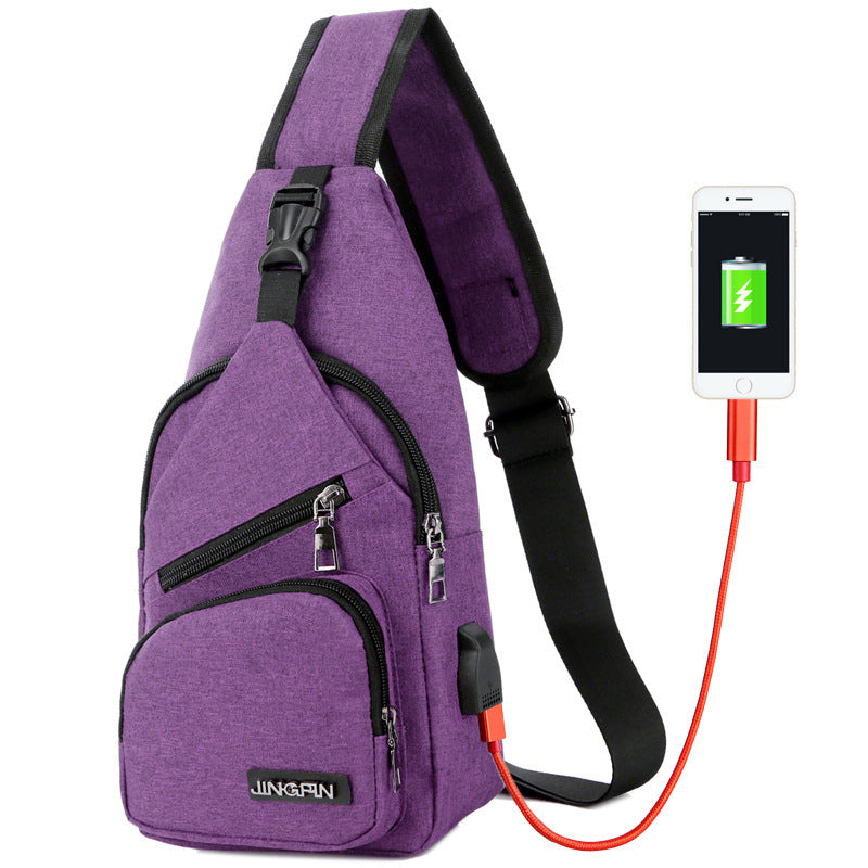 Usb Canvas Chest Bags Unisex Boston Bag Fashion Men's Polyester Sling Bag Chest Pack Crossbody Bag with USB Charging