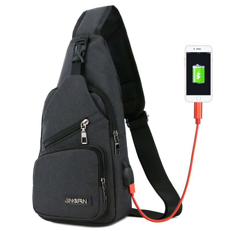 Usb Canvas Chest Bags Unisex Boston Bag Fashion Men's Polyester Sling Bag Chest Pack Crossbody Bag with USB Charging