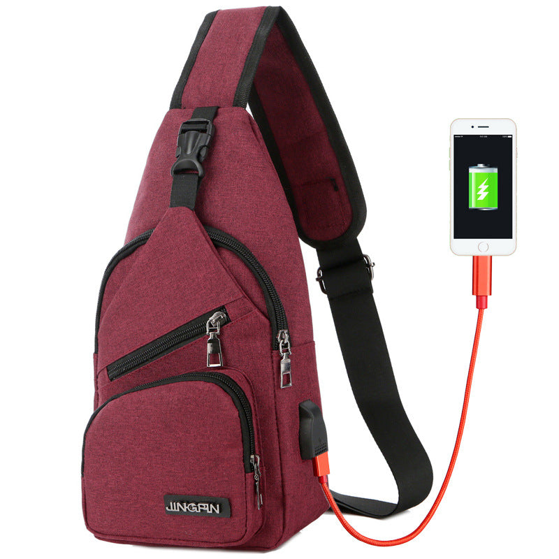 Usb Canvas Chest Bags Unisex Boston Bag Fashion Men's Polyester Sling Bag Chest Pack Crossbody Bag with USB Charging