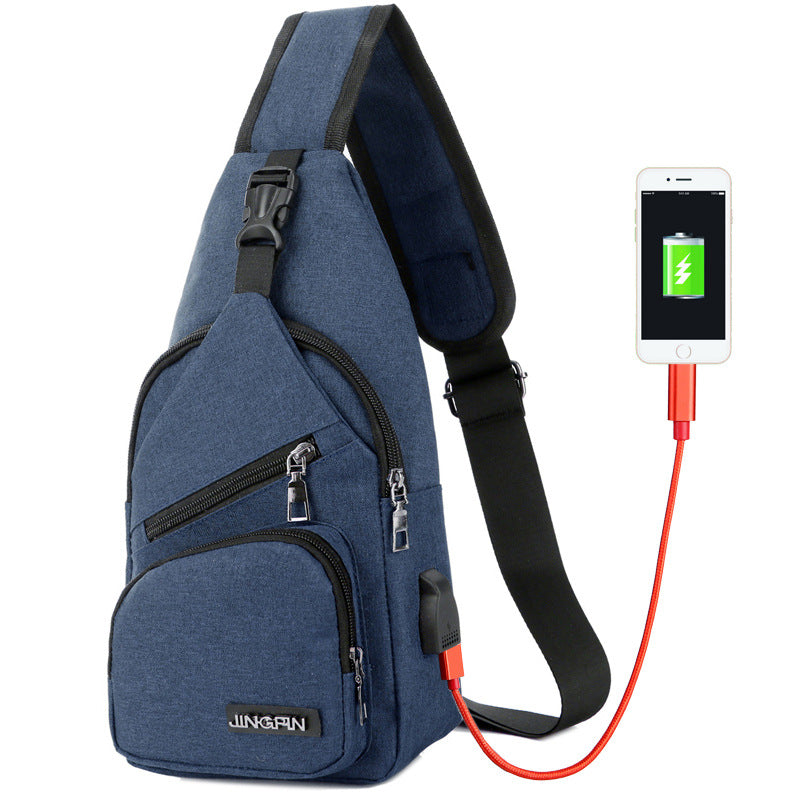 Usb Canvas Chest Bags Unisex Boston Bag Fashion Men's Polyester Sling Bag Chest Pack Crossbody Bag with USB Charging