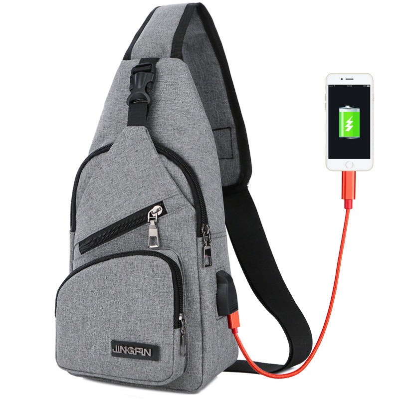 Usb Canvas Chest Bags Unisex Boston Bag Fashion Men's Polyester Sling Bag Chest Pack Crossbody Bag with USB Charging