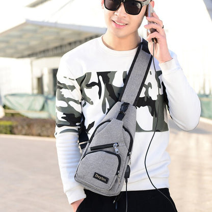 Usb Canvas Chest Bags Unisex Boston Bag Fashion Men's Polyester Sling Bag Chest Pack Crossbody Bag with USB Charging