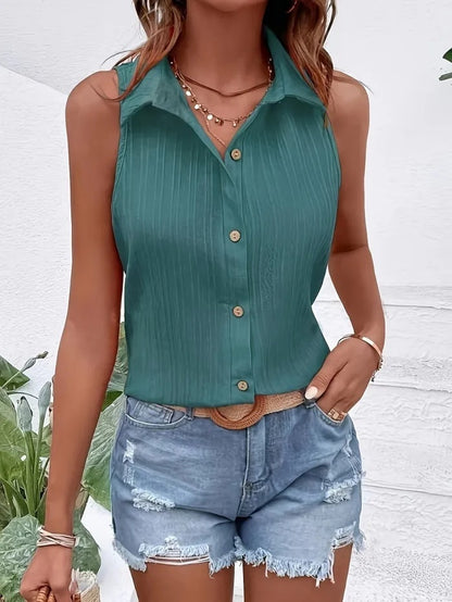 Summer Solid Color Sleeveless Button Shirt