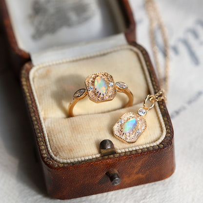 S925 Silver Wheat Ear Of Rice Opal Opal Ring Light Luxury Jewelry