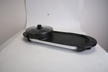 2200W  2 In 1 Electric Hot Pot With BBQ Grill Cooker Smokeless Non-Stick Korean BBQ Grill Shabu Shabu Hot Pot With Independent Temperature Control 5 Gears Firepower For 2-10 People