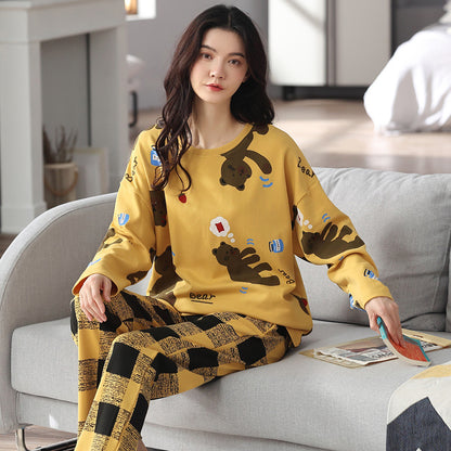 Loose Print Pajamas Women Autumn Winter Pyjama Set Long Sleeves And Trousers Elegant Sleepwear Girl Loungewear Home Clothes