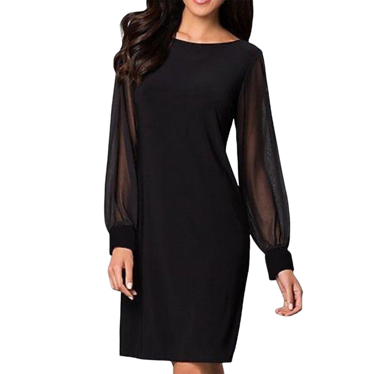 Solid Color Dress Mesh Chiffon Stitching Long Sleeve