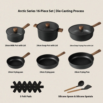 Pan Set Non-stick Frying Pan Household Pancakes Fried Eggs Fried Steak Titanium Wok Black Lightweight Induction Cooker
