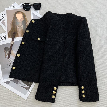 Women's French-style Tweed O-neck Short Coat