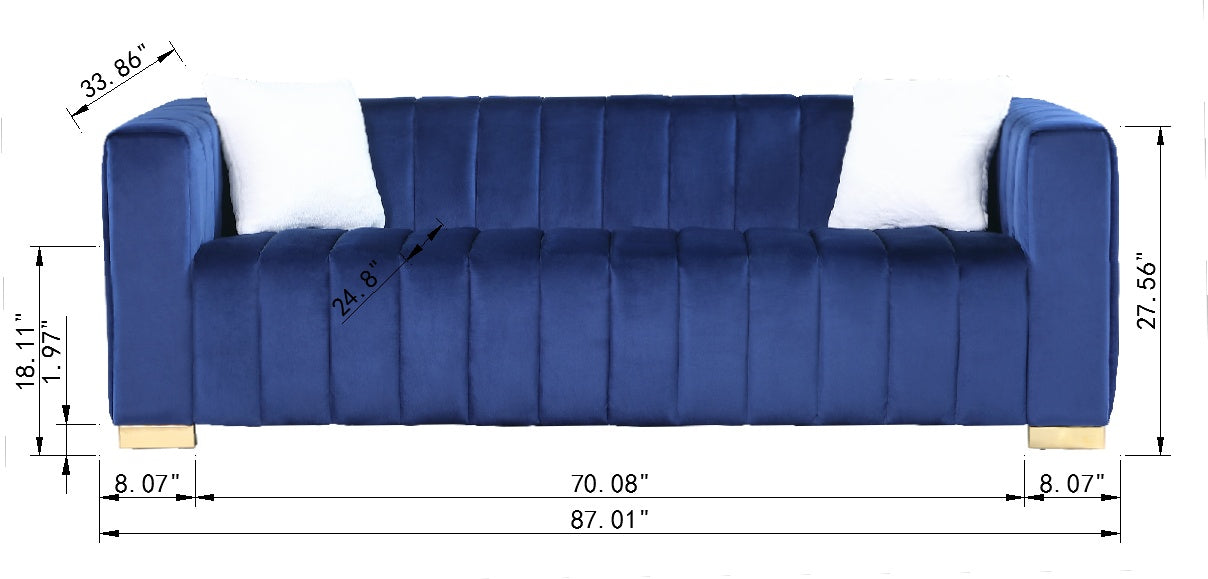 A Modern Channel Sofa Take On A Traditional Chesterfield,Navy Blue Color,3 Seater