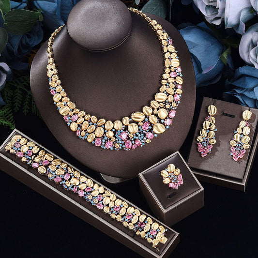 Exaggerated Necklace And Earring Wedding Set, Luxurious And Fashionable