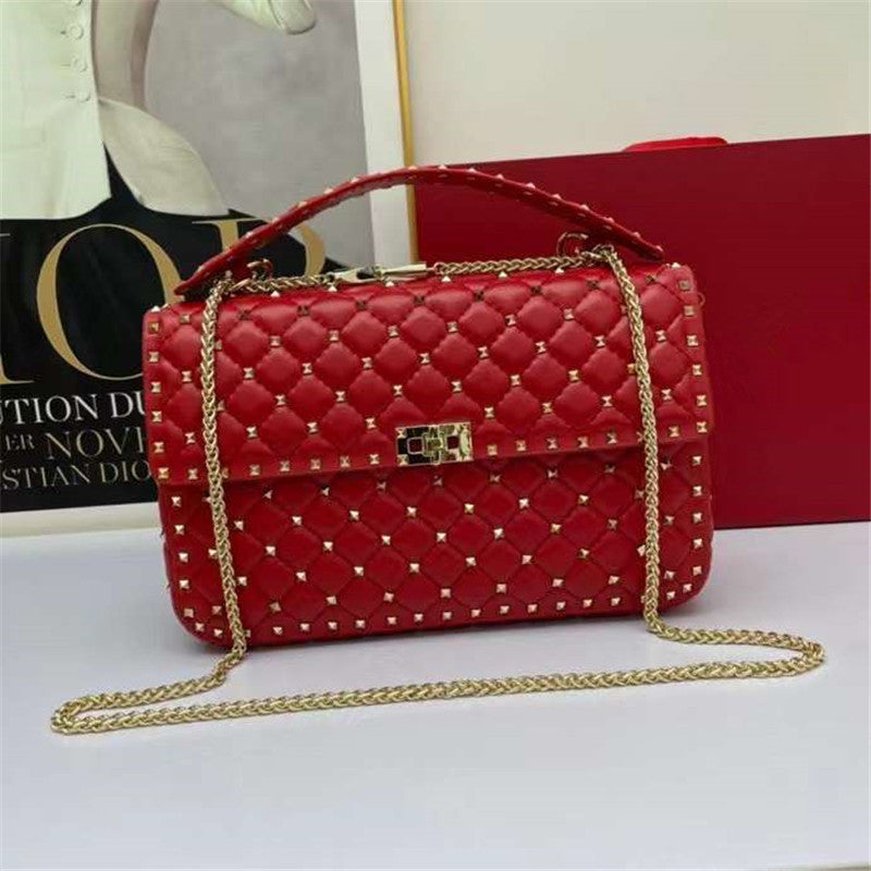 Women's Fashion Sheepskin Diamond Studded Small Square Bag