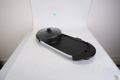 2200W  2 In 1 Electric Hot Pot With BBQ Grill Cooker Smokeless Non-Stick Korean BBQ Grill Shabu Shabu Hot Pot With Independent Temperature Control 5 Gears Firepower For 2-10 People