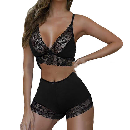 Sexy Leopard Lace Stitching Two-piece Suit Sexy Lingerie