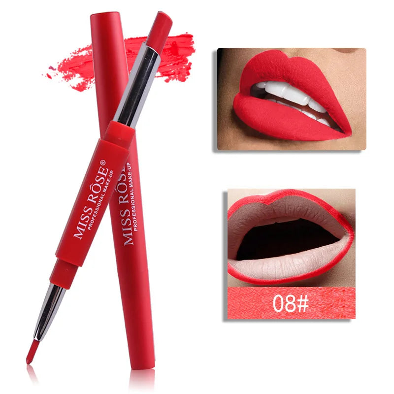 Professional Makeup Double-end Liplipstick Pencil Waterproof Long Lasting Tint Sexy Red Lip Velvet Matte Liner Pen Lipstick Set