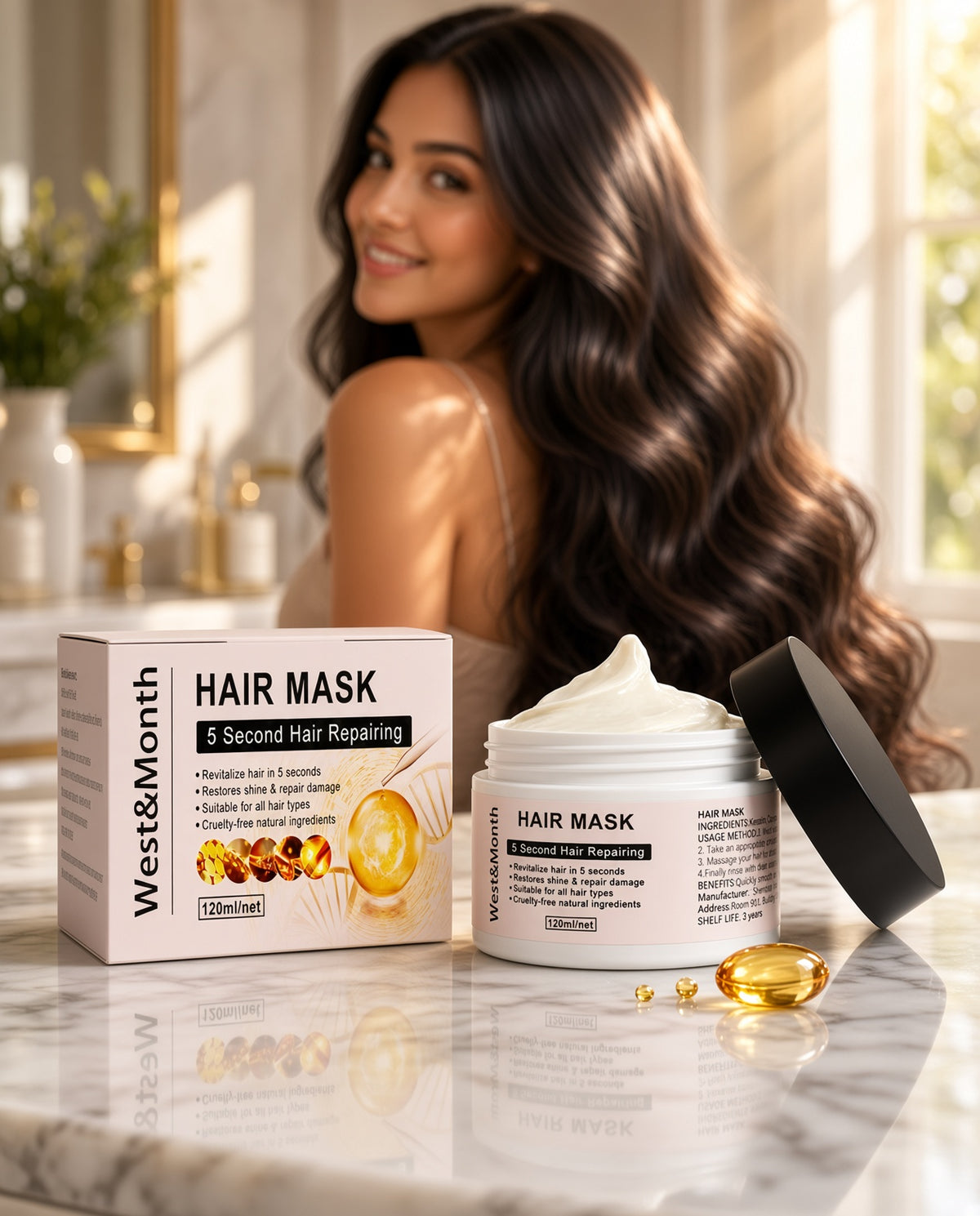 West&Month Keratin Repair Hair Mask Moisturizes, Repairs and Repairs Split Ends, Improves Dyed, Permed, Dry, Frizzy Hair Care