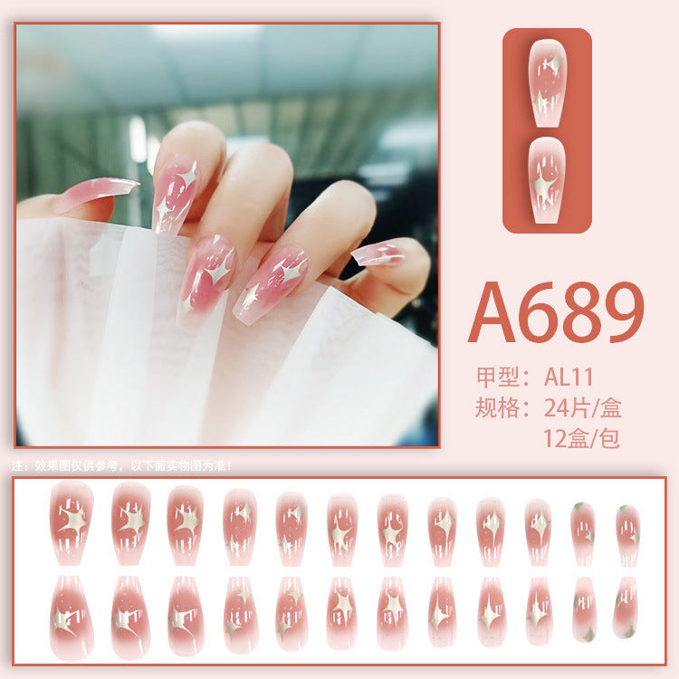 Autumn and winter gentle, sweet and pure desire INS style manicure wear nail polish girl whitening printed ice transparent fake nail polish