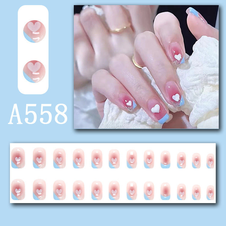 Summer fresh, sweet and cool style manicure, wearable nail pieces, French line blending, removable fake nail pieces, finished products wholesale