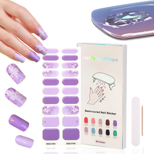 Cross-border 2023 European and American Gel Nail Sticker Waterproof 3D Bronzing Flower UV Phototherapy Semi-curing Nail Sticker Wholesale