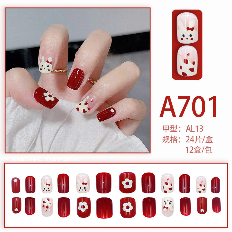 Autumn and winter gentle, sweet and pure desire INS style manicure wear nail polish girl whitening printed ice transparent fake nail polish