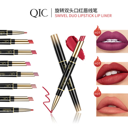 QIC double-headed lipstick lip liner two-in-one matte matte waterproof non-fading non-stick cup lipstick cross-border makeup