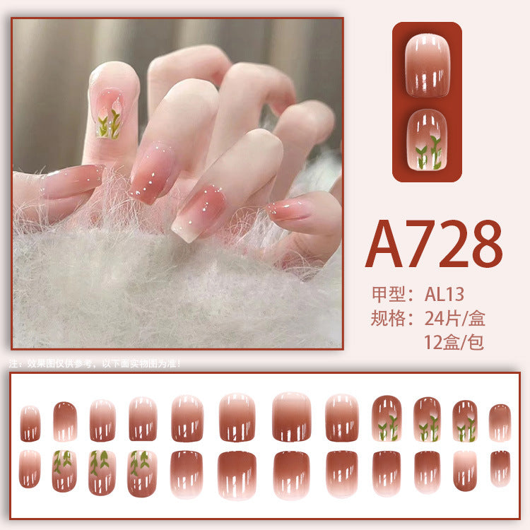 Fresh French flowers, cute ins wind, ice and transparent stars, long style, short style, white, high-end manicure and wearable nails