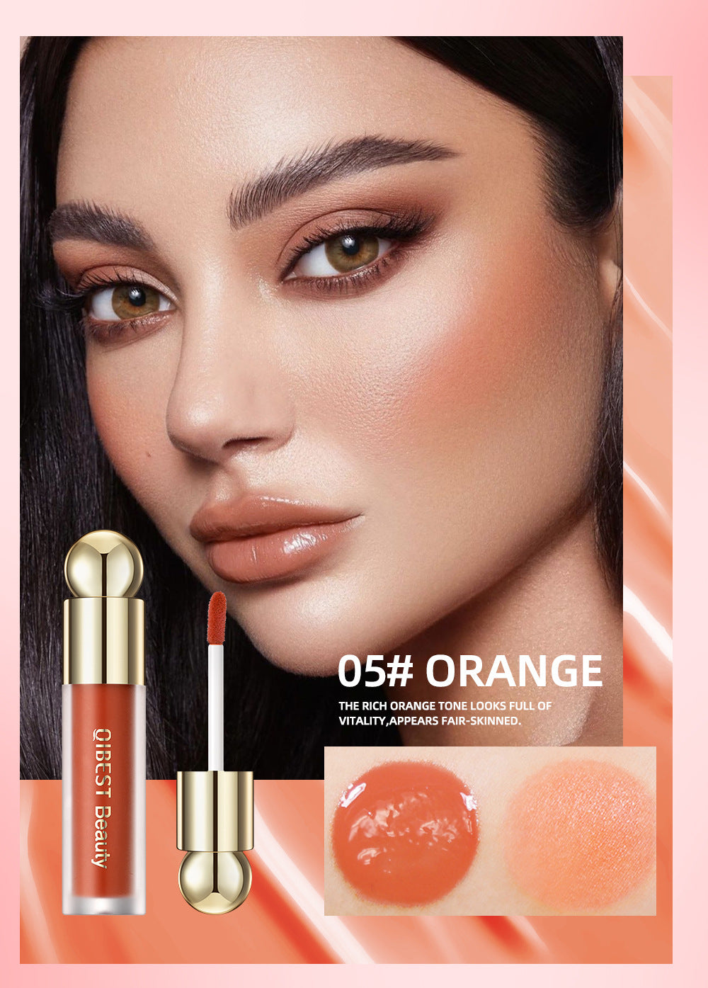 QiBest liquid blush, silky and natural makeup, brightening, moisturizing rouge blush, not easy to fade, rouge powder cream