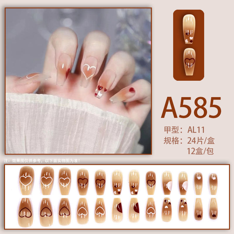 Winter fresh and simple pure lust style bride dance wear nails rainbow love rose fake nails wholesale