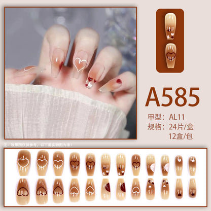 Winter fresh and simple pure lust style bride dance wear nails rainbow love rose fake nails wholesale