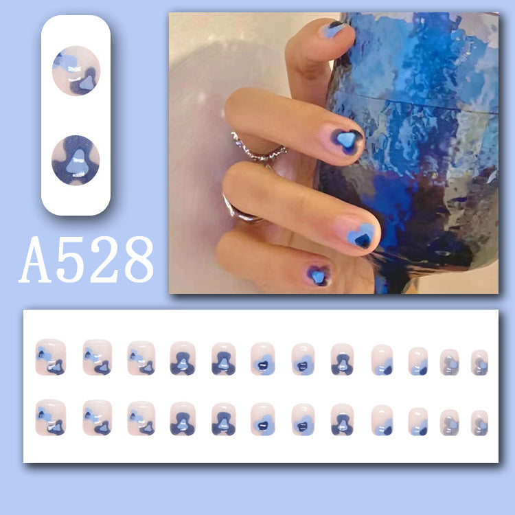 Summer fresh, sweet and cool style manicure, wearable nail pieces, French line blending, removable fake nail pieces, finished products wholesale