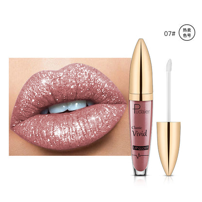 Pudaier foreign trade matte pearlescent lip gloss non-stick cup diamond lip glaze makeup color liquid lipstick lip gloss