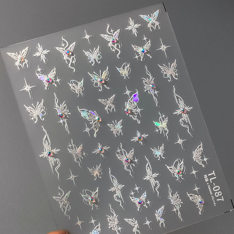 Iron element new technology butterfly 5D nail stickers ins relief adhesive nail stickers exquisite diamond series TL-087