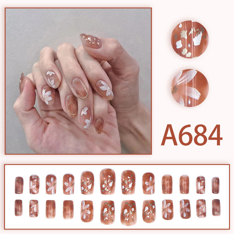 Autumn and winter gentle, sweet and pure desire INS style manicure wear nail polish girl whitening printed ice transparent fake nail polish