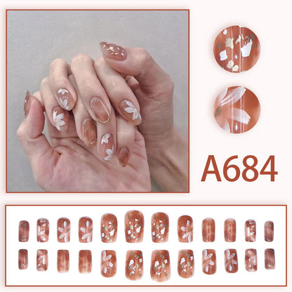 Autumn and winter gentle, sweet and pure desire INS style manicure wear nail polish girl whitening printed ice transparent fake nail polish