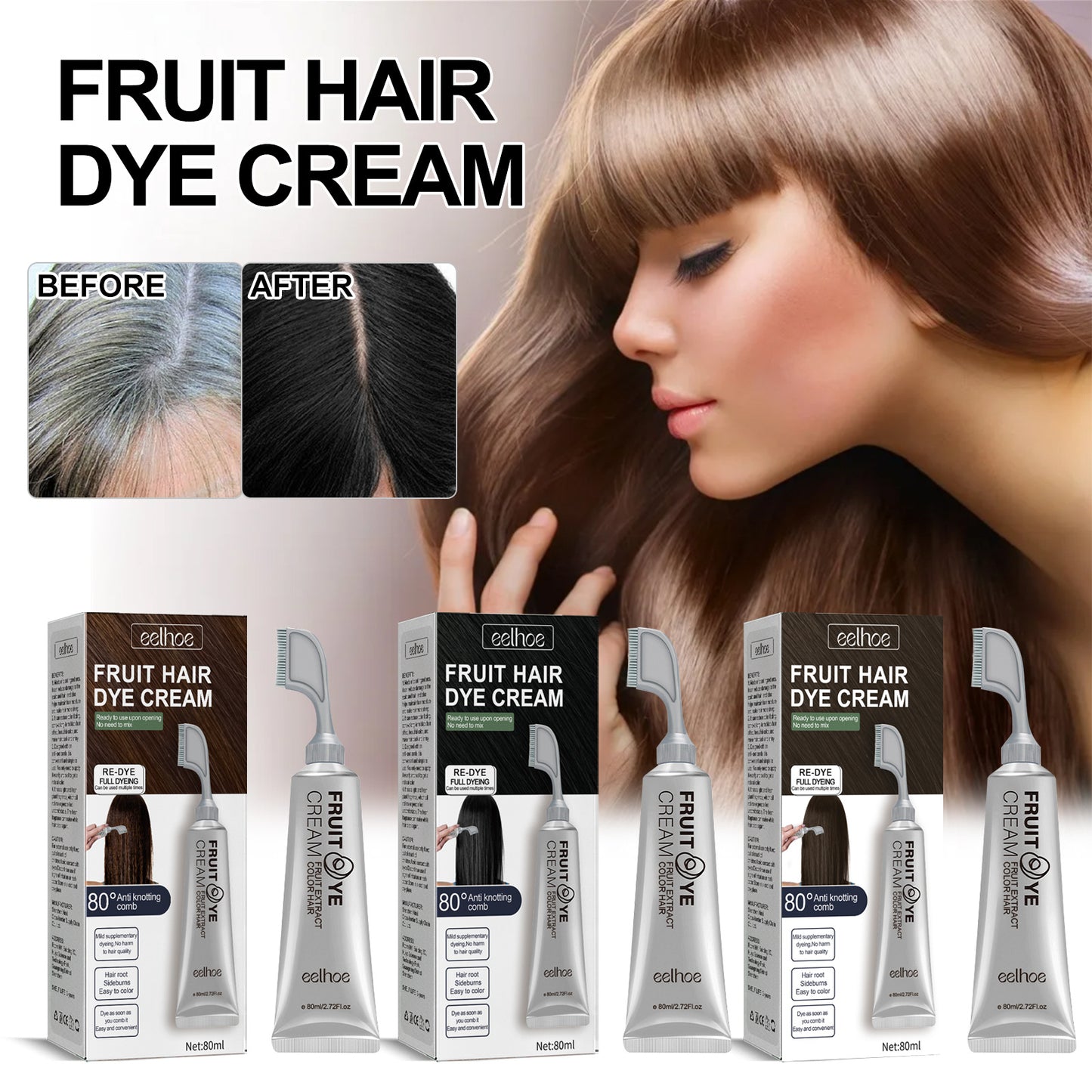 EELHOE Fruit and Vegetable Hair Cream, natural, mild, long-lasting, non-harming scalp, easy-to-color black hair hair cream