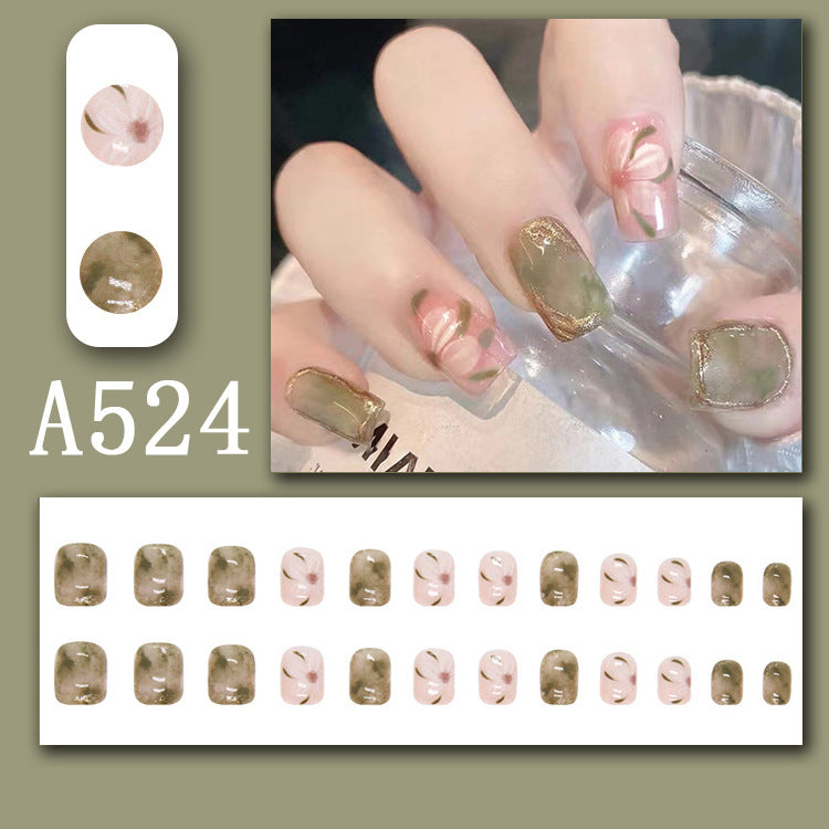 Summer fresh, sweet and cool style manicure, wearable nail pieces, French line blending, removable fake nail pieces, finished products wholesale