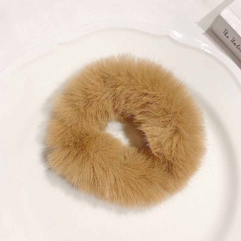 Autumn and winter milk coffee color large intestine hair ring plush hair rope female Korean ponytail girl hair rope hairy hair accessories hair accessories