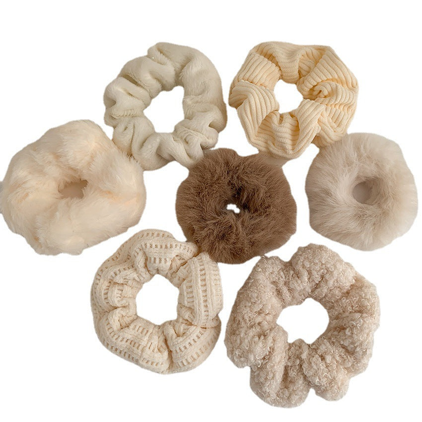 Autumn and winter milk coffee color large intestine hair ring plush hair rope female Korean ponytail girl hair rope hairy hair accessories hair accessories