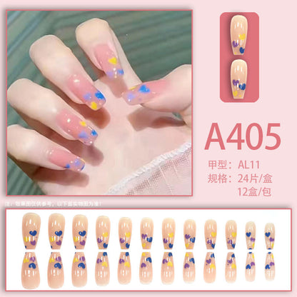 Wearable manicure nail pieces blooming French ins Aurora removable fake nails bow frosted ice transparent small clear