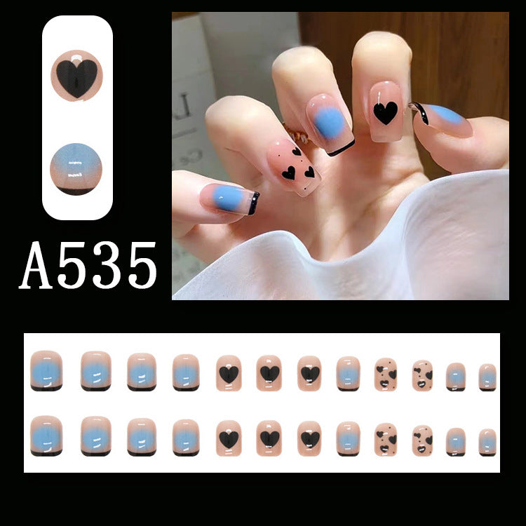 Summer fresh, sweet and cool style manicure, wearable nail pieces, French line blending, removable fake nail pieces, finished products wholesale