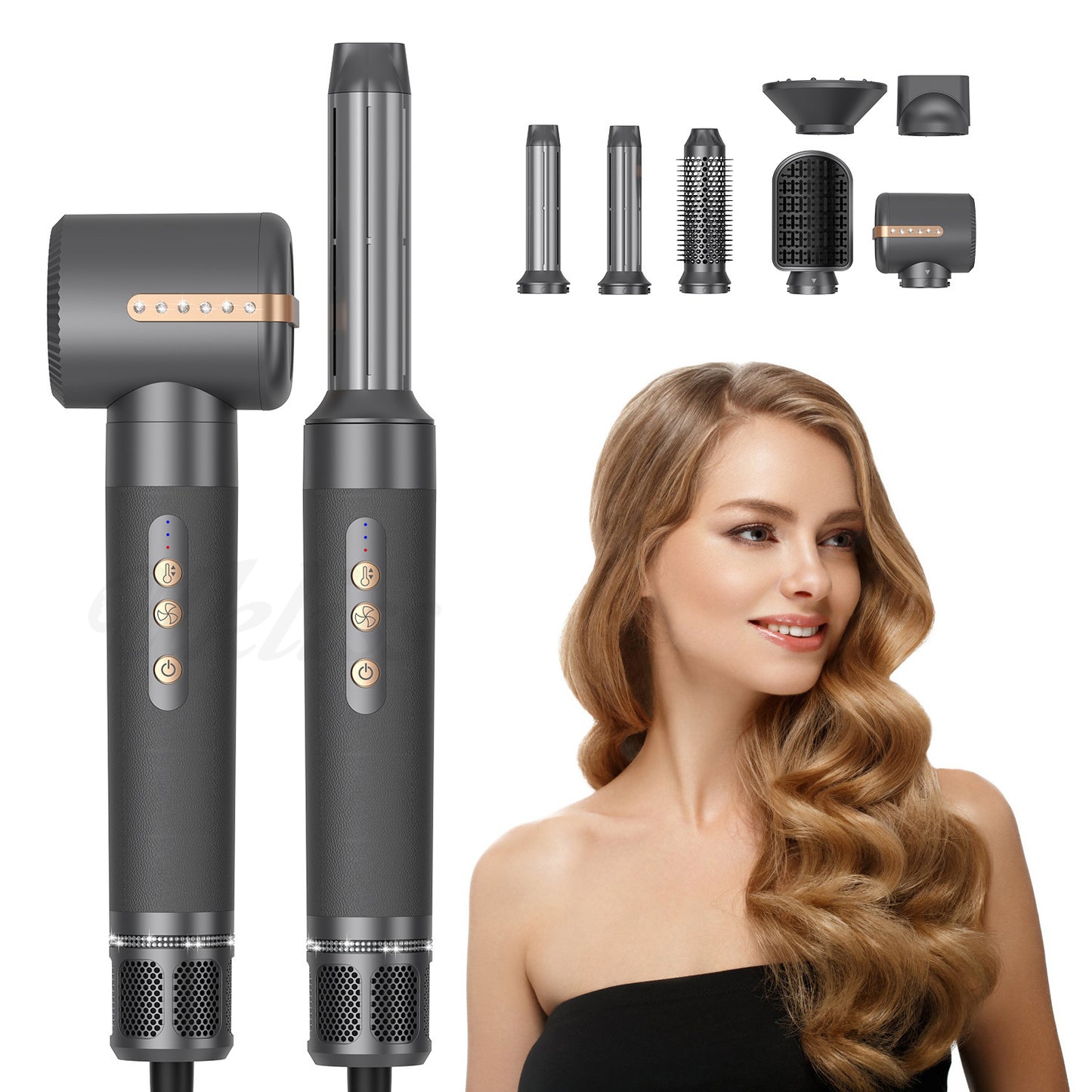 High-speed multifunctional hot air comb for curly hair styling hair dryer straight curling wand seven-in-one hair care hot air comb