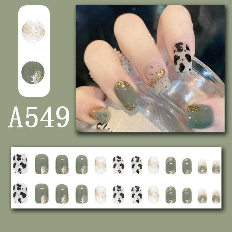 Summer fresh, sweet and cool style manicure, wearable nail pieces, French line blending, removable fake nail pieces, finished products wholesale