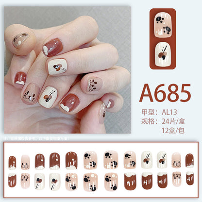 Autumn and winter gentle, sweet and pure desire INS style manicure wear nail polish girl whitening printed ice transparent fake nail polish