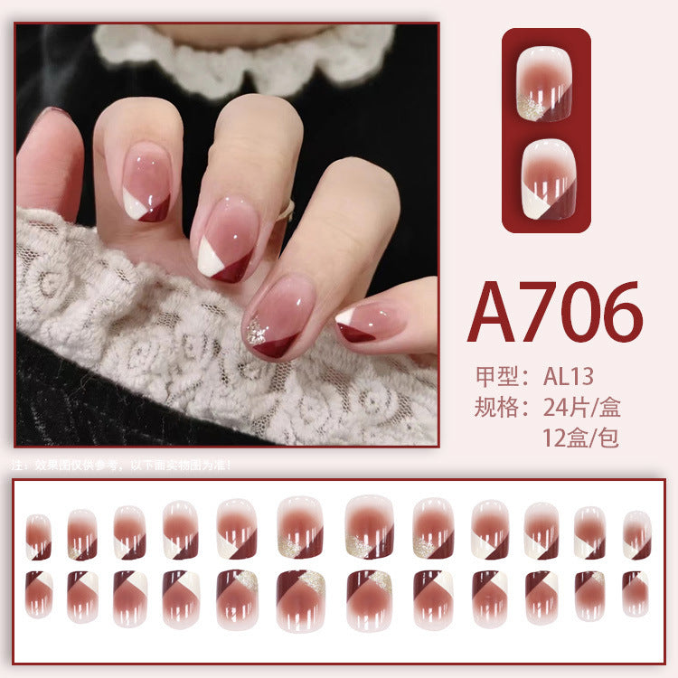 Autumn and winter gentle, sweet and pure desire INS style manicure wear nail polish girl whitening printed ice transparent fake nail polish